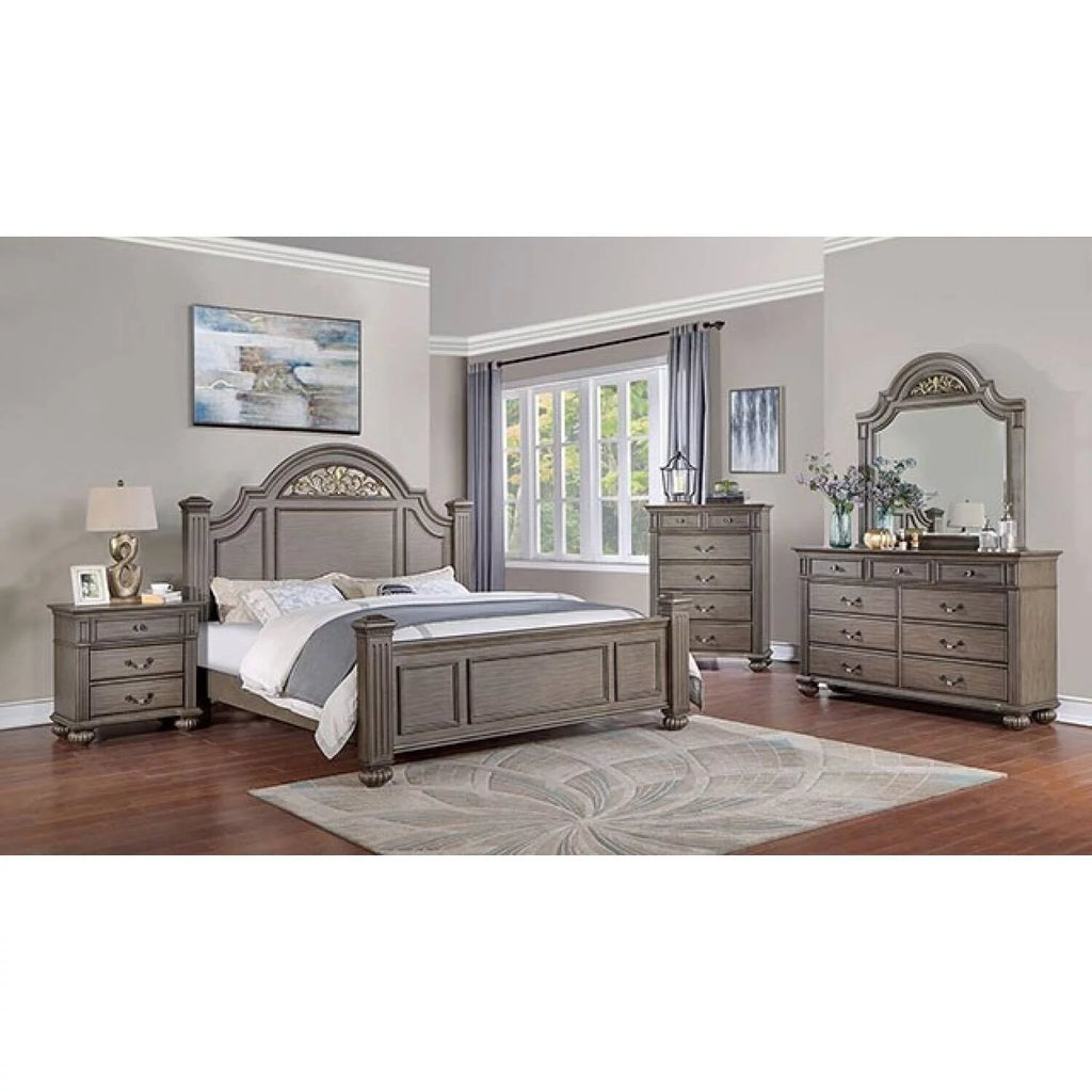 California King Size Gray Solid Wood Bed with Headboard Y578