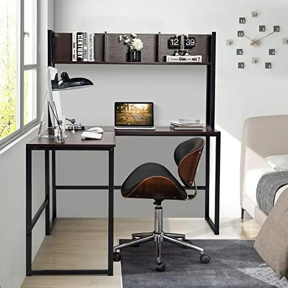 Reversible L-Shaped Corner Computer Desk with Hutch P912511