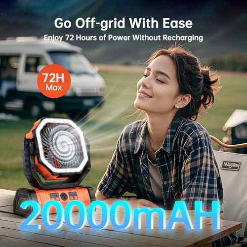 20000mAh Portable Camping Fan with LED Light F6984