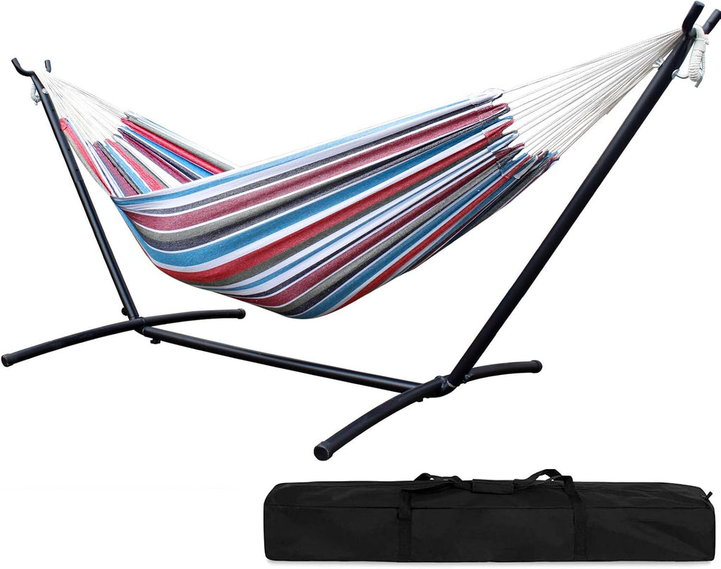 Double Hammock with Steel Stand 2 Person Heavy Duty 450lb Capacity Beige Pack of 2 H564291