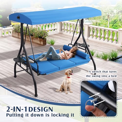 3 Person Outdoor Porch Swing with Canopy and Stand Q107