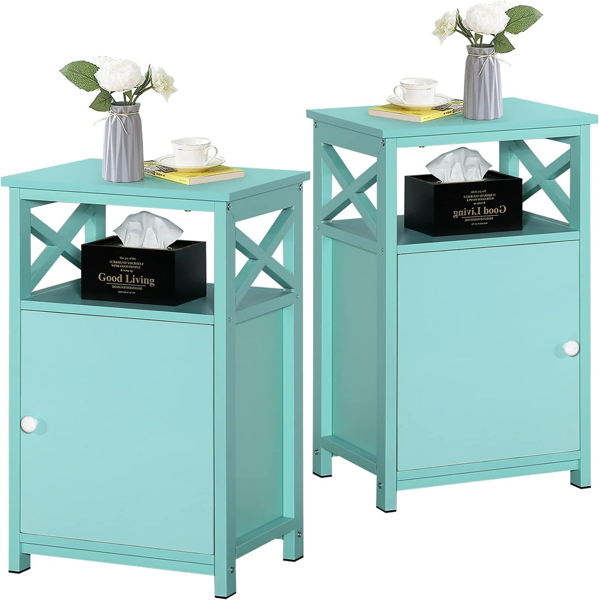 White Set of 2 Night Stand with Storage Cabinet E916628