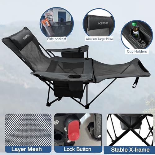 Reclining Camping Chair with Foot Rest Folding Lounger H205