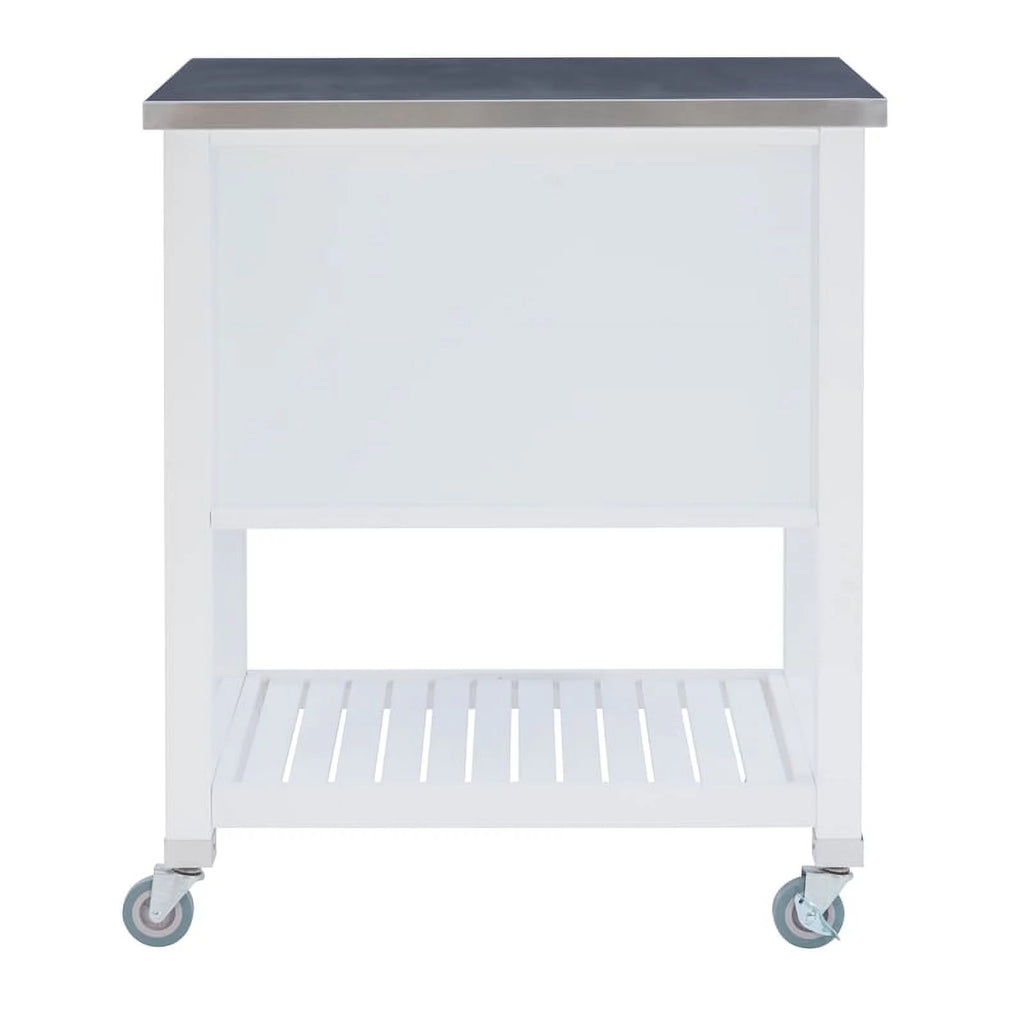 White Wood Stainless Steel Top Kitchen Cart L8859