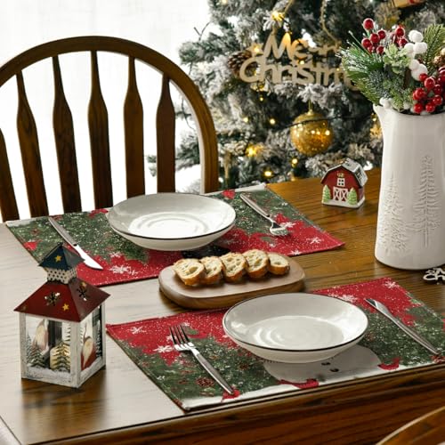 Snowman Cardinals Trees Christmas Placemats Set of 4 M19693