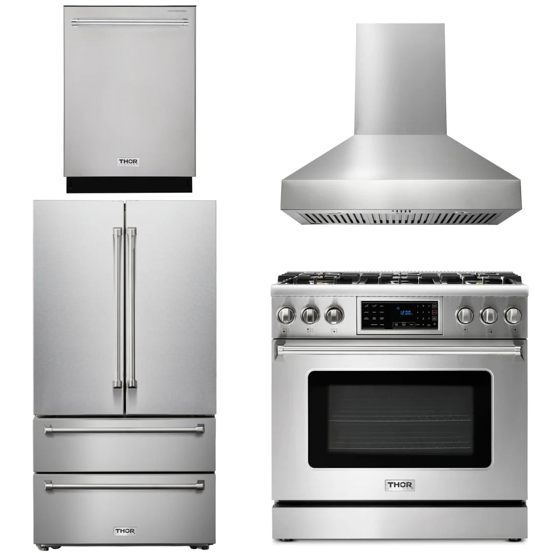 36 Gas Range, Range Hood, Refrigerator, Dishwasher V683