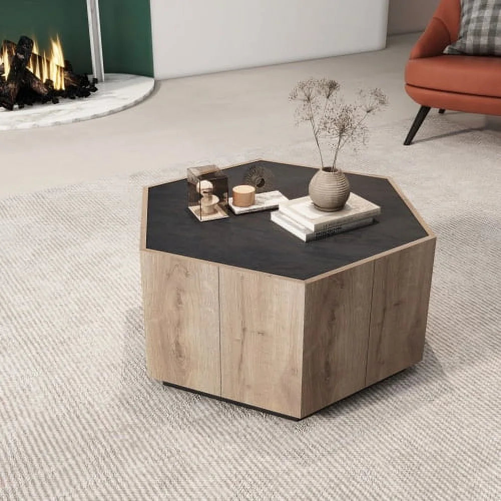 Textured Black Warm Oak Coffee Table with 2 Drawers N390750
