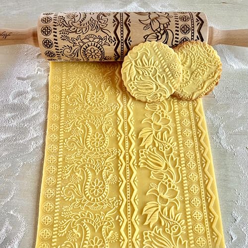 Lotus Flower Pattern Embossing Rolling Pin F70588