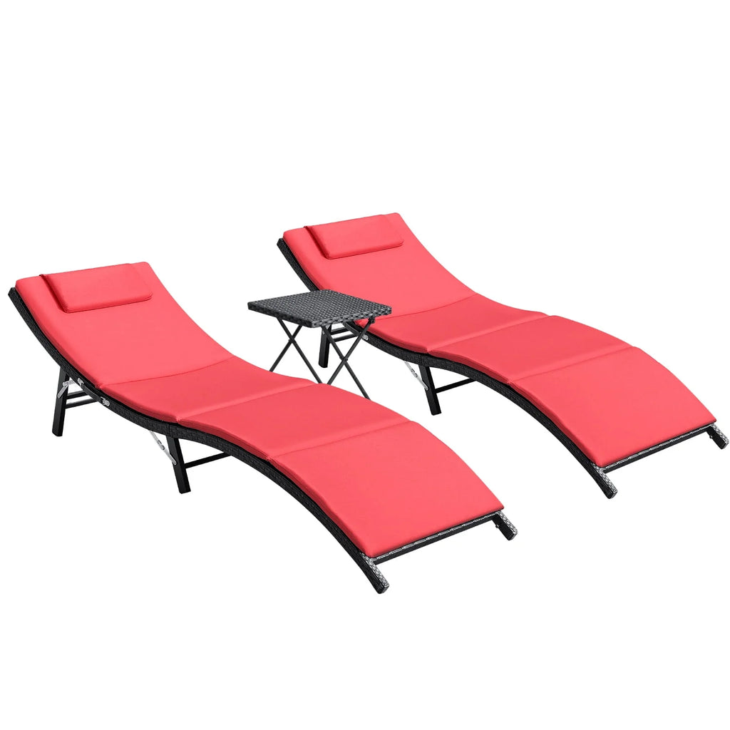 3 Pieces PE Rattan Folding Patio Chaise Chair Set with Table Z610550