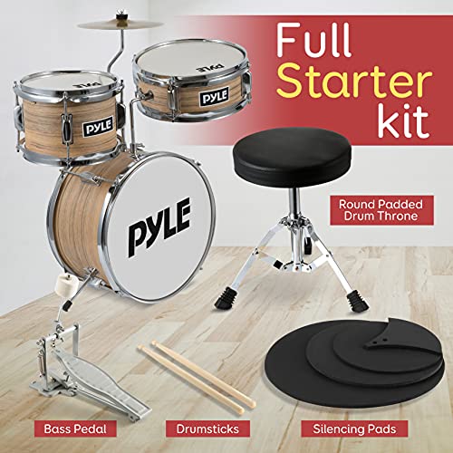 3-Piece Kids Junior Metallic Striped Yellow Drum Set with Throne, Cymbal, Pedal, Bass Drum, Tom and Drumsticks H860