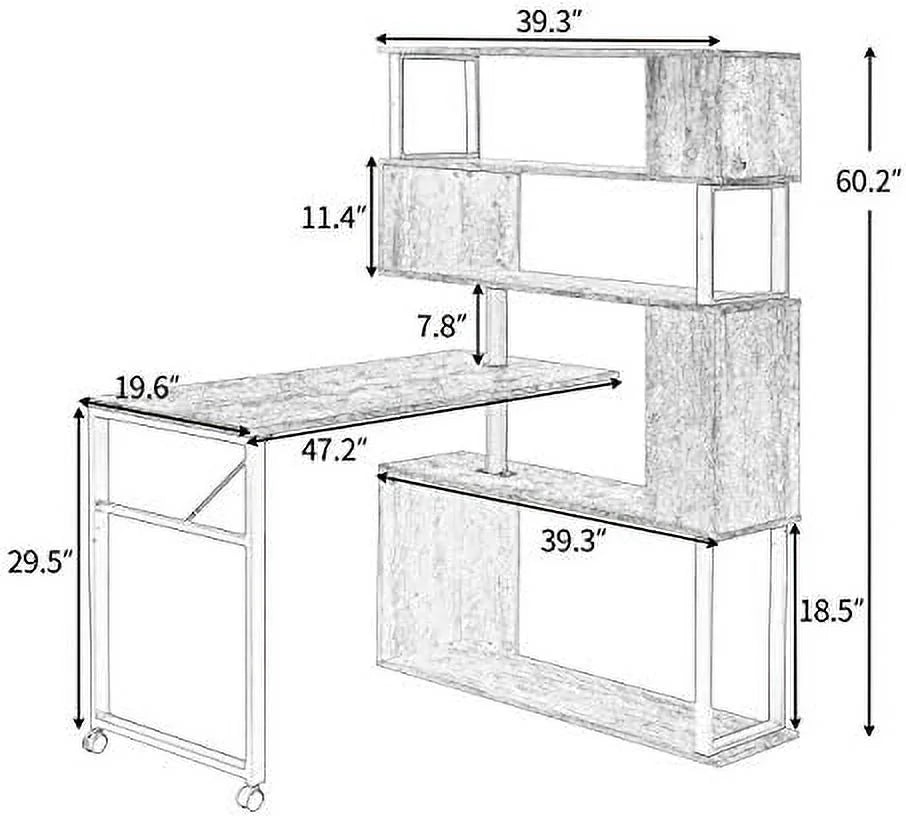 L-Shaped Corner Computer Desk with Bookshelf B5657