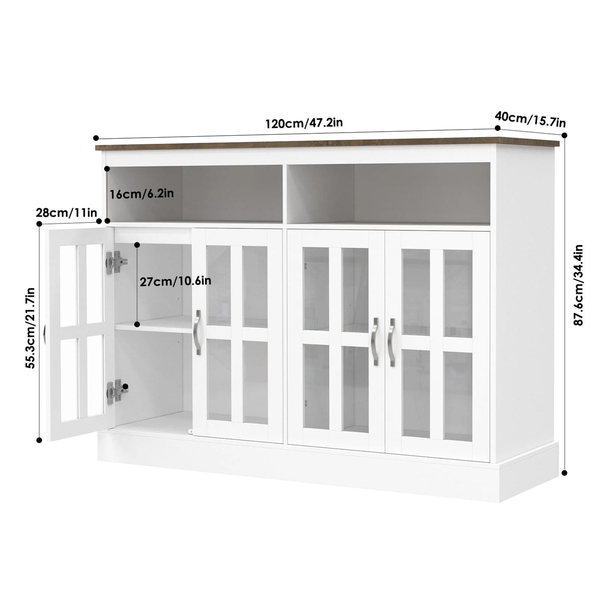 White Sideboard with Glass Doors T31038