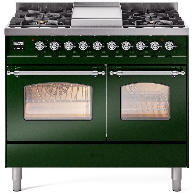 40 Dual Fuel Propane Gas Range Emerald Green Chrome Trim V4422