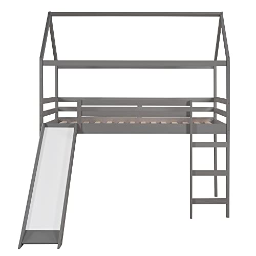 White Twin Over Twin Bunk Bed with Slide and Storage Staircase L622734