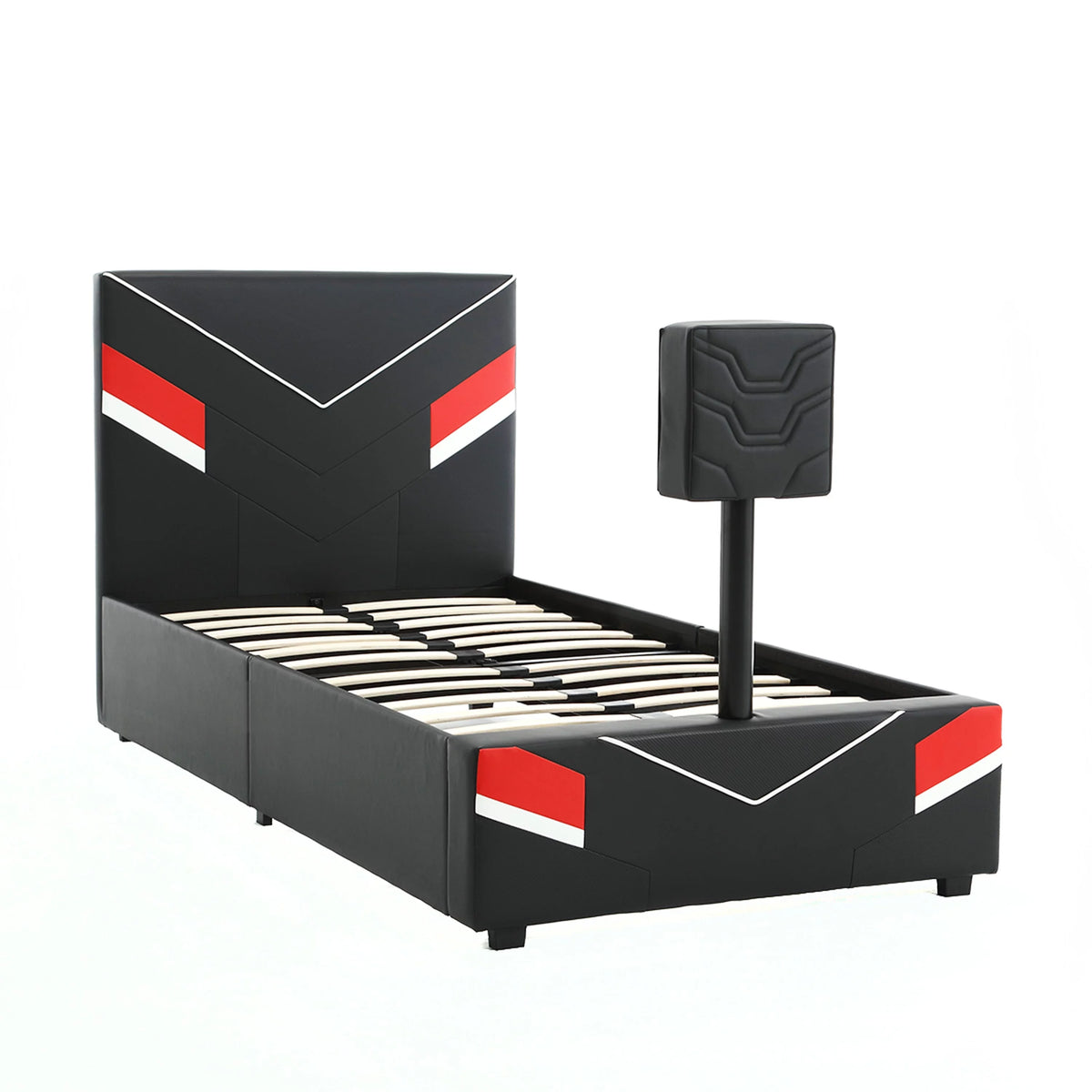 Black Red Twin Gaming Bed Frame with TV Mount U878677