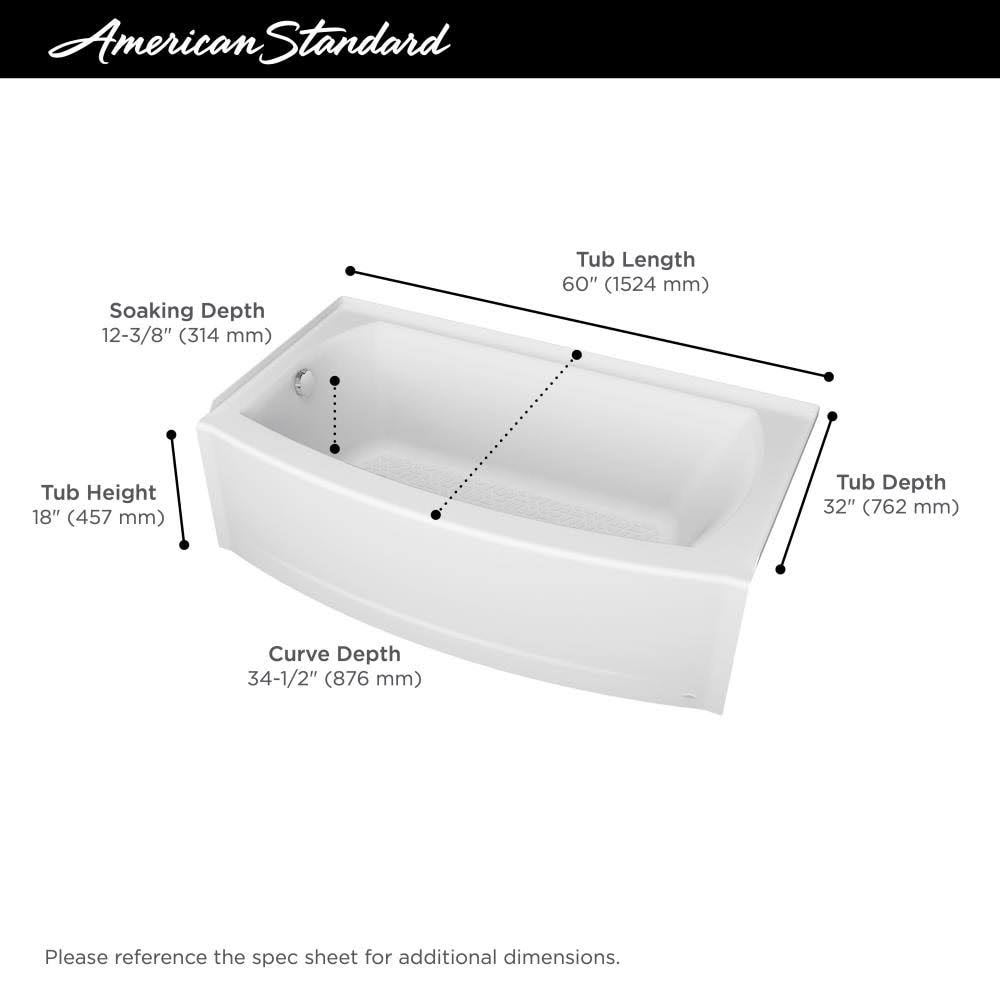60-in W x 30-in L Arctic White Fiberglass Composite Rectangular Alcove Soaking Bath T69875