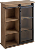 Rustic Brown Wooden Wall Cabinet with Sliding Glass Door T429932