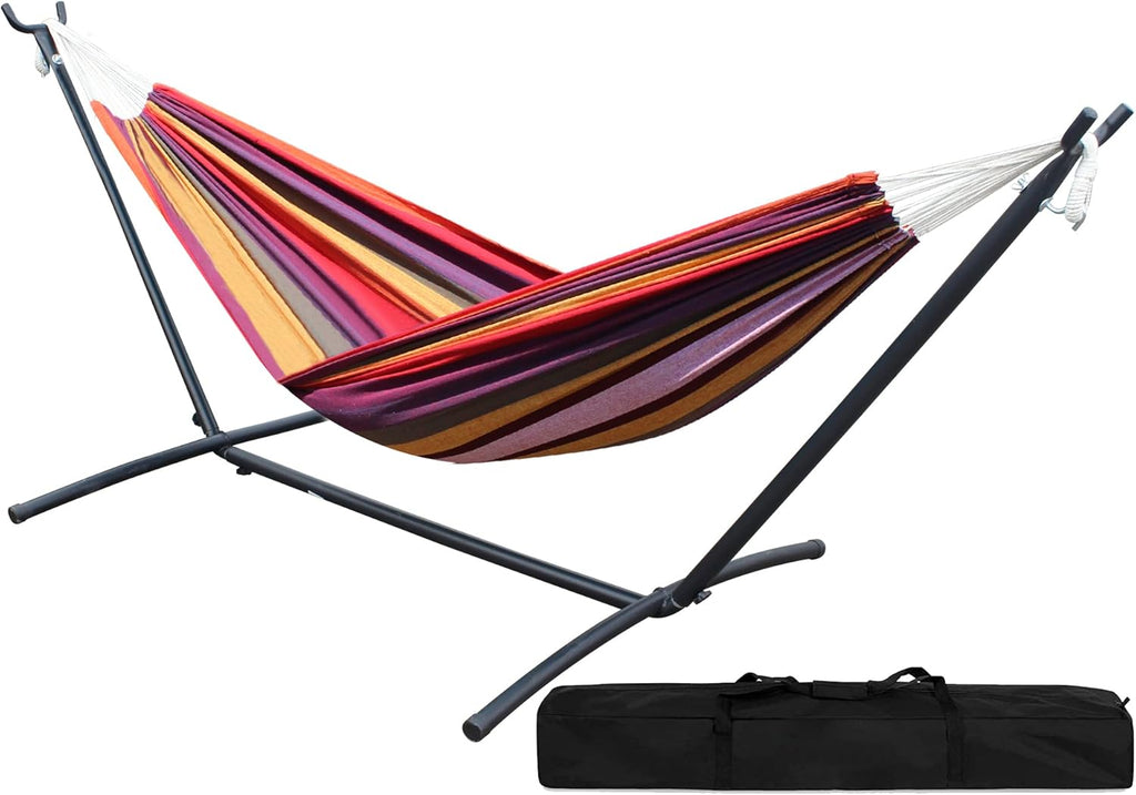 Double Hammock with Steel Stand 2 Person Heavy Duty 450lb Capacity Beige Pack of 2 H564291