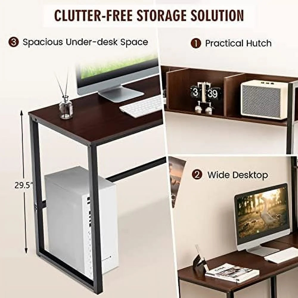 Reversible L-Shaped Corner Computer Desk with Hutch P912511