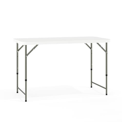 4' White Plastic Folding Table with Adjustable Legs U785663