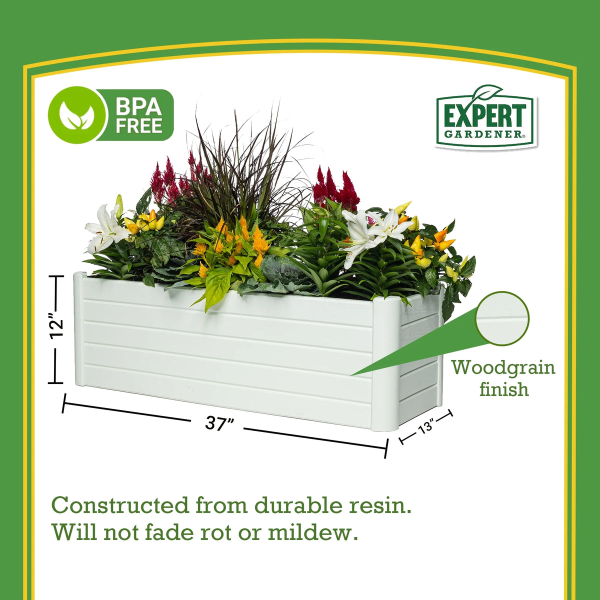 XL Planting Area Garden Bed 37" L x 13" W x 11.5" H W509
