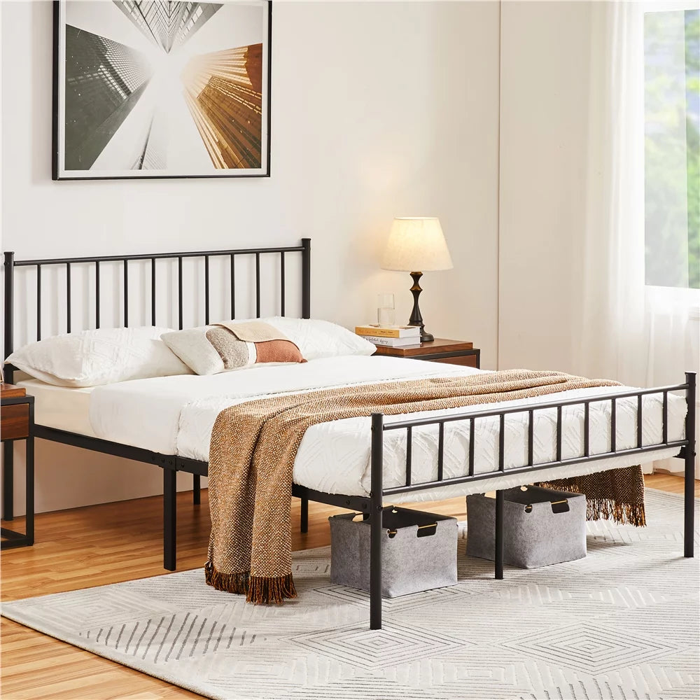 Queen Metal Bed Frame with Spindle Headboard and Footboard O20031