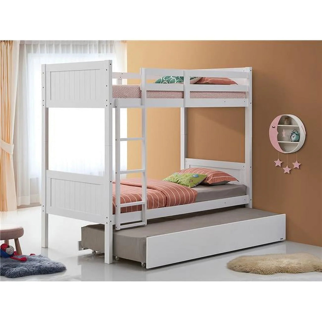 White Solid Wood Twin over Twin Bunk Bed X496