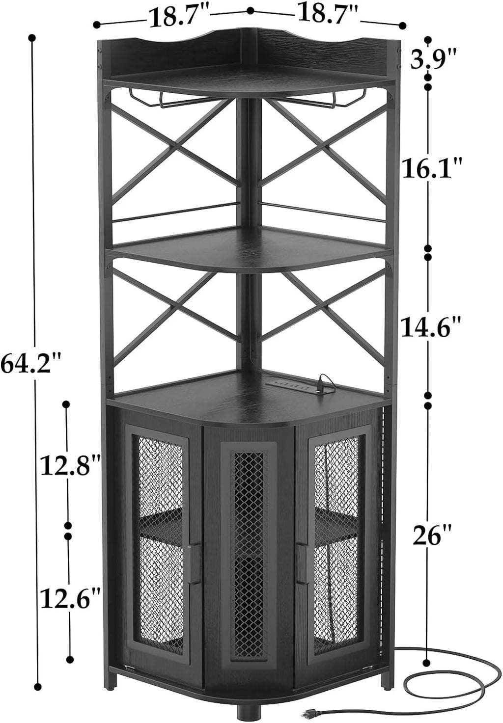 Black Corner Bar Cabinet with Power Outlet N29300