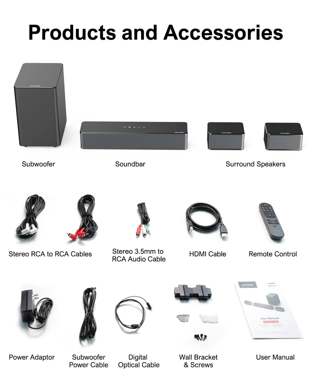 5.1 Surround Sound Bar with Wireless Subwoofer and Rear Speakers S523