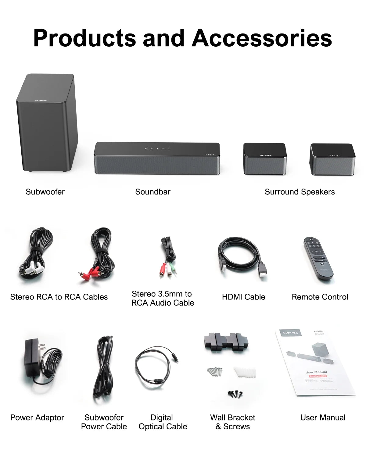 5.1 Surround Sound Bar with Wireless Subwoofer and Rear Speakers S523