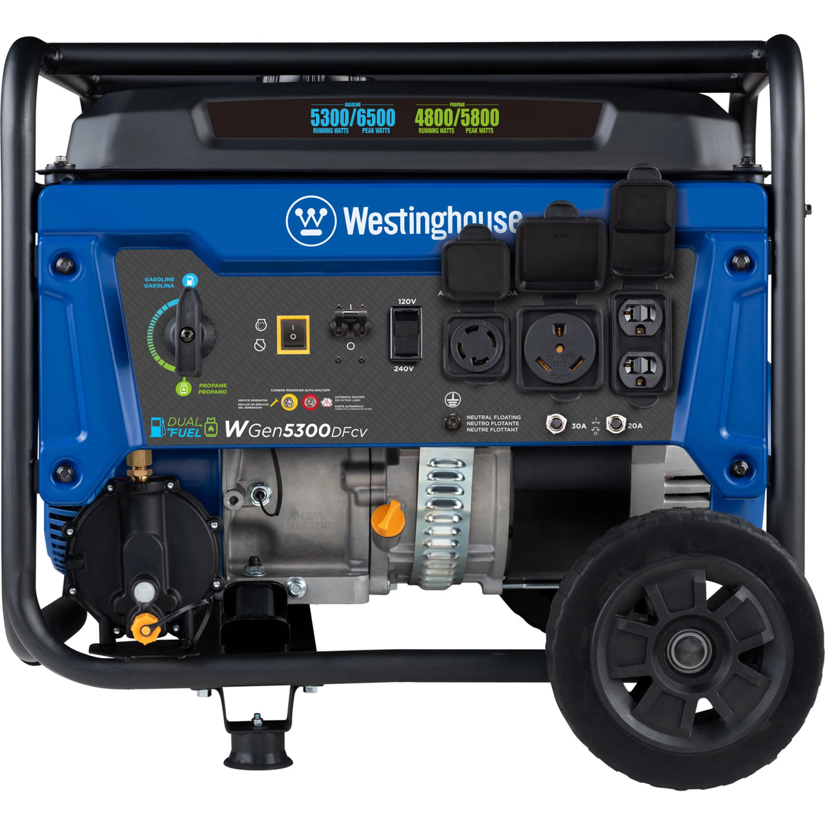 6500 Peak Watt Dual Fuel Portable Generator with CO Sensor and Wheel Kit O256