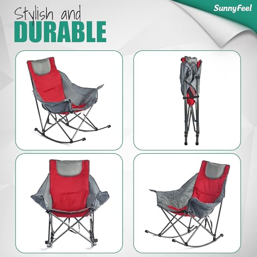 Oversized Padded Rocking Camping Chair with Side Pocket Y652