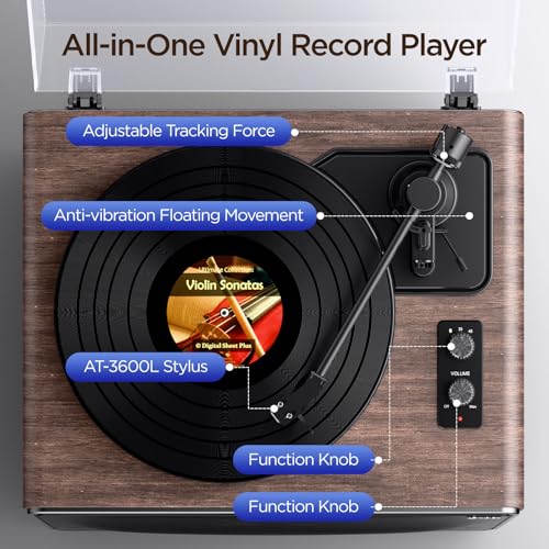 Vinyl Record Player Bluetooth Turntable with 4 Stereo Speakers Belt Drive 2-Speed Z1585