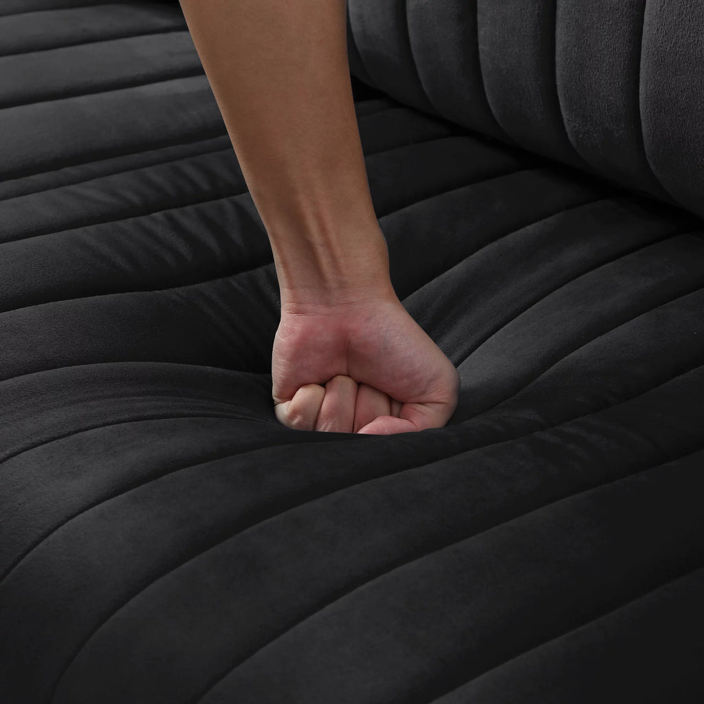 Black Velvet Channel Tufted Ottoman G18318