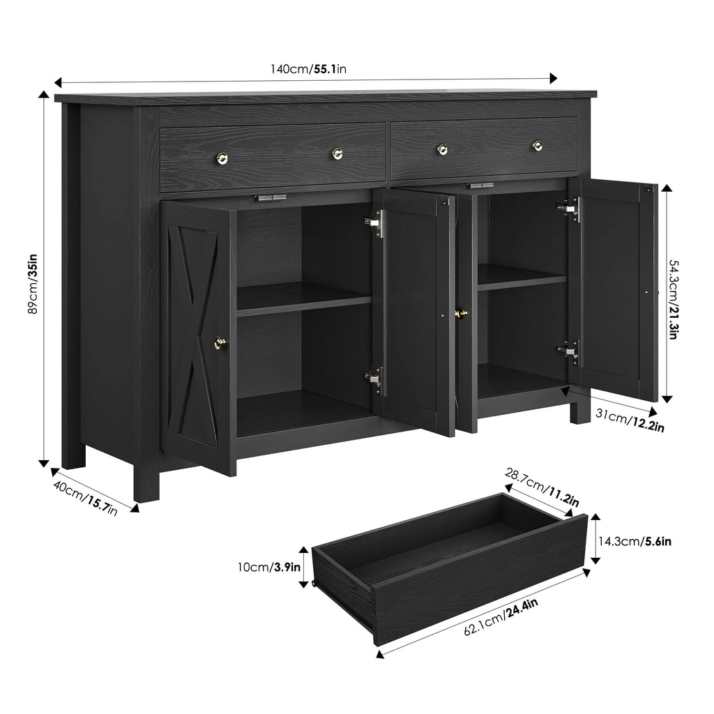 White 4-Doors 2-Drawers Wood Storage Cabinet T810