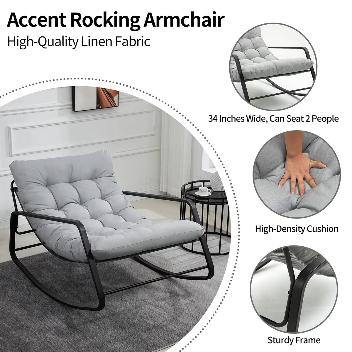 Oversized Linen Fabric Rocking Accent Chair S175