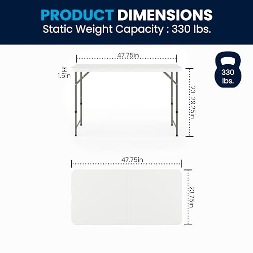 4' White Plastic Folding Table with Adjustable Legs U785663