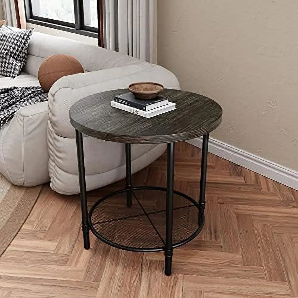Round Coffee Table with Casters Metal Legs Solid Wood Brushed Black P65922