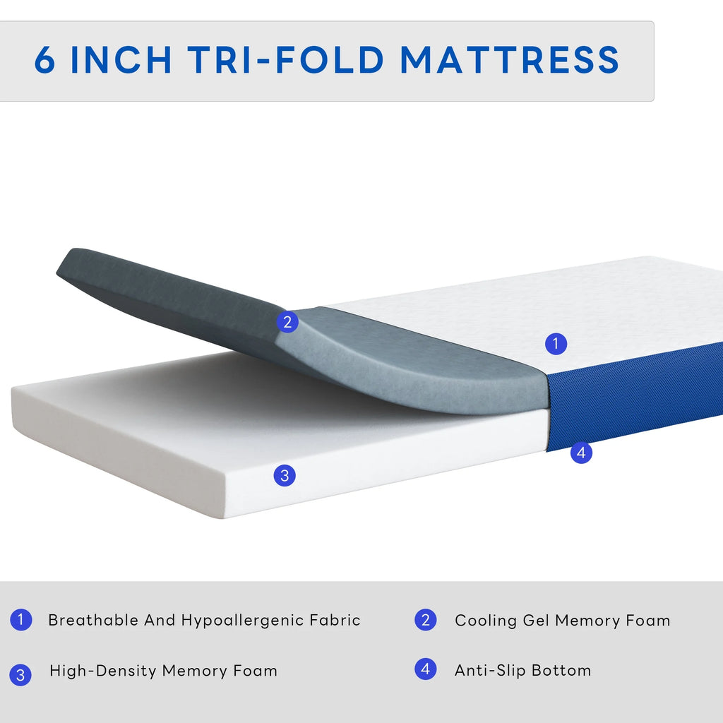 Twin Size Memory Foam Tri-Fold Mattress L9953