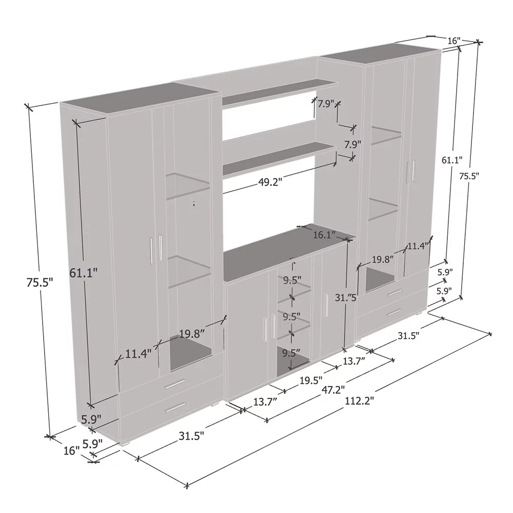 Modern Wall Unit Entertainment Center with LED Lights V360753