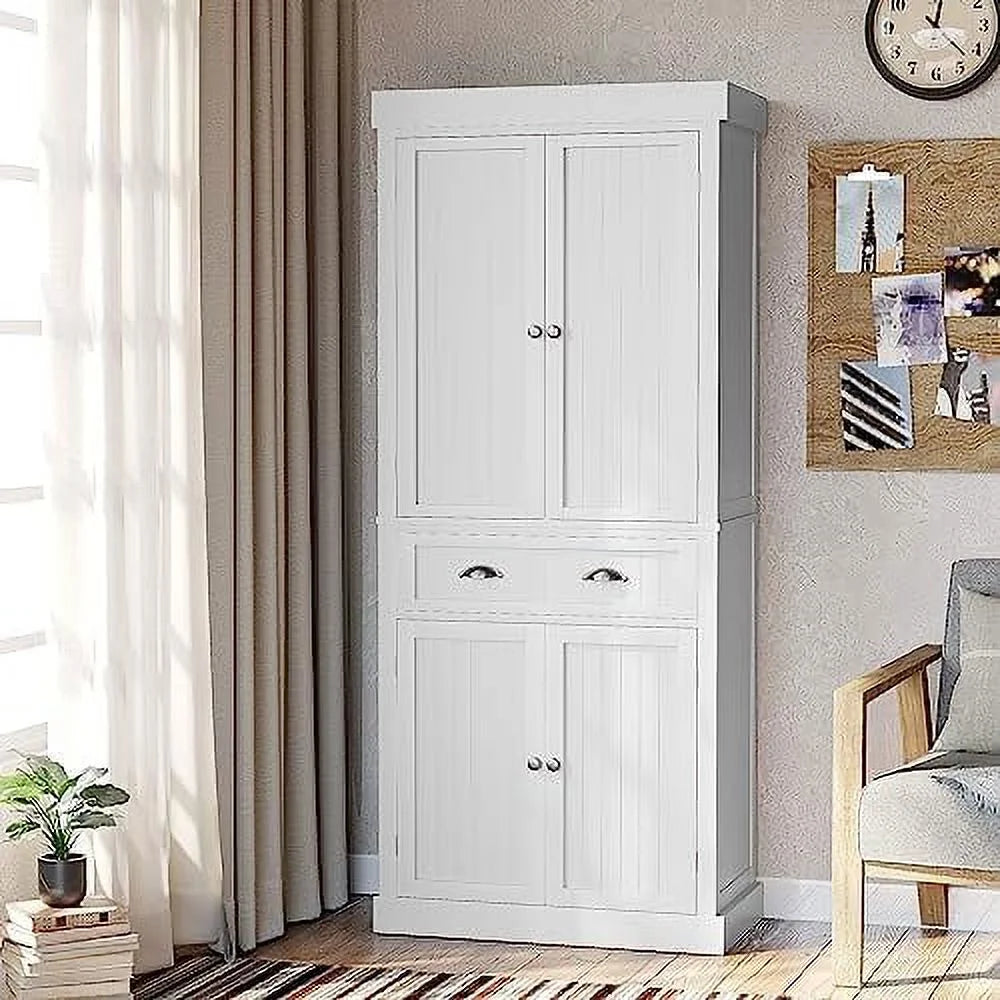 72" White Kitchen Pantry Cabinet with Doors and Adjustable Shelves X48359