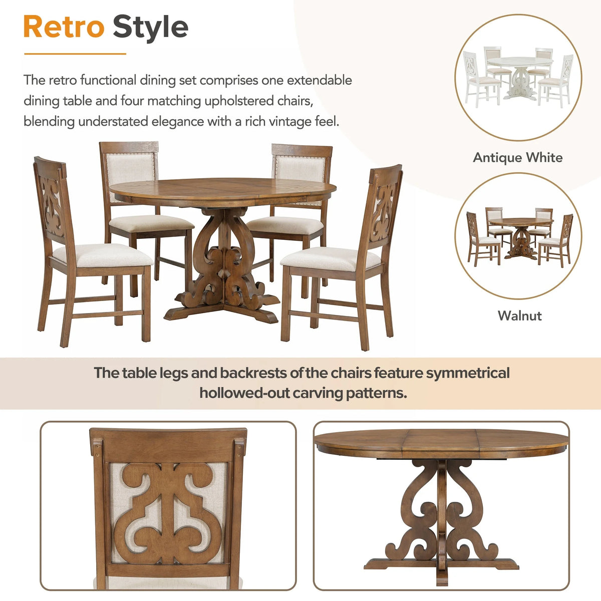 5-Piece Extendable Oval Dining Set with 4 Upholstered Chairs D84511