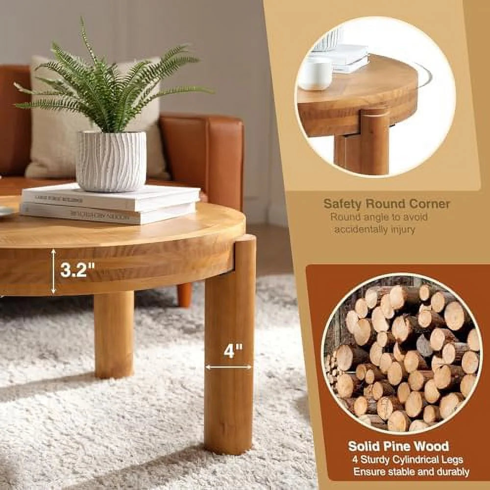Round Wood Coffee Table with Solid Pine Wood Legs N9712