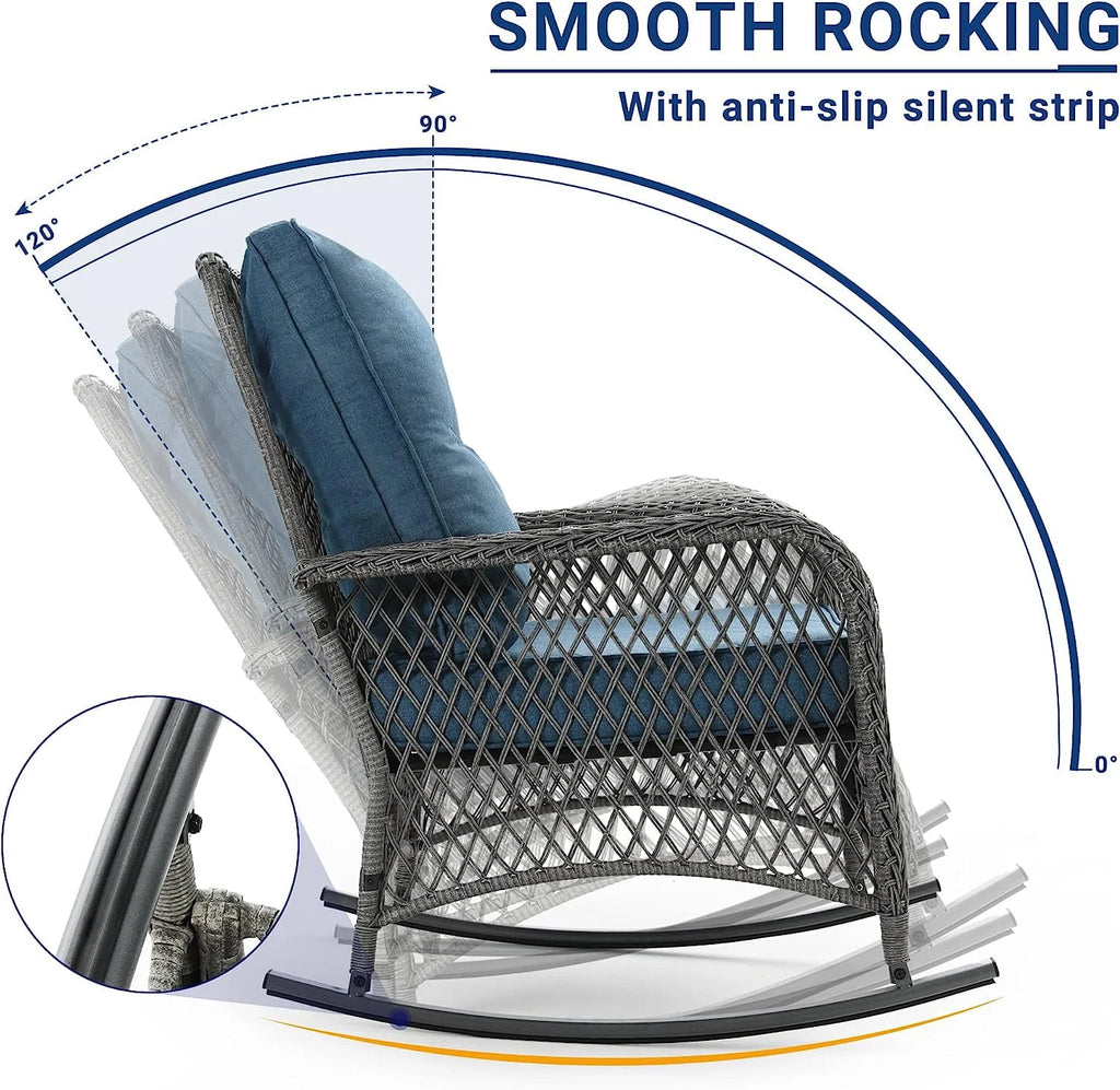 3-Piece Wicker Outdoor Rocking Chairs with Cushions and Table U886