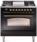 36 Dual Fuel Natural Gas Range Glossy Black Brass Trim W3964