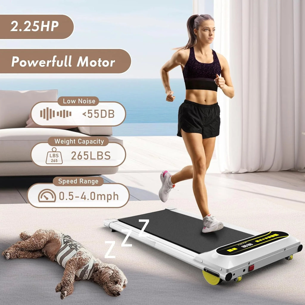 Walking Pad Treadmill Under Desk, 2.25HP Portable Mini Treadmill White W278