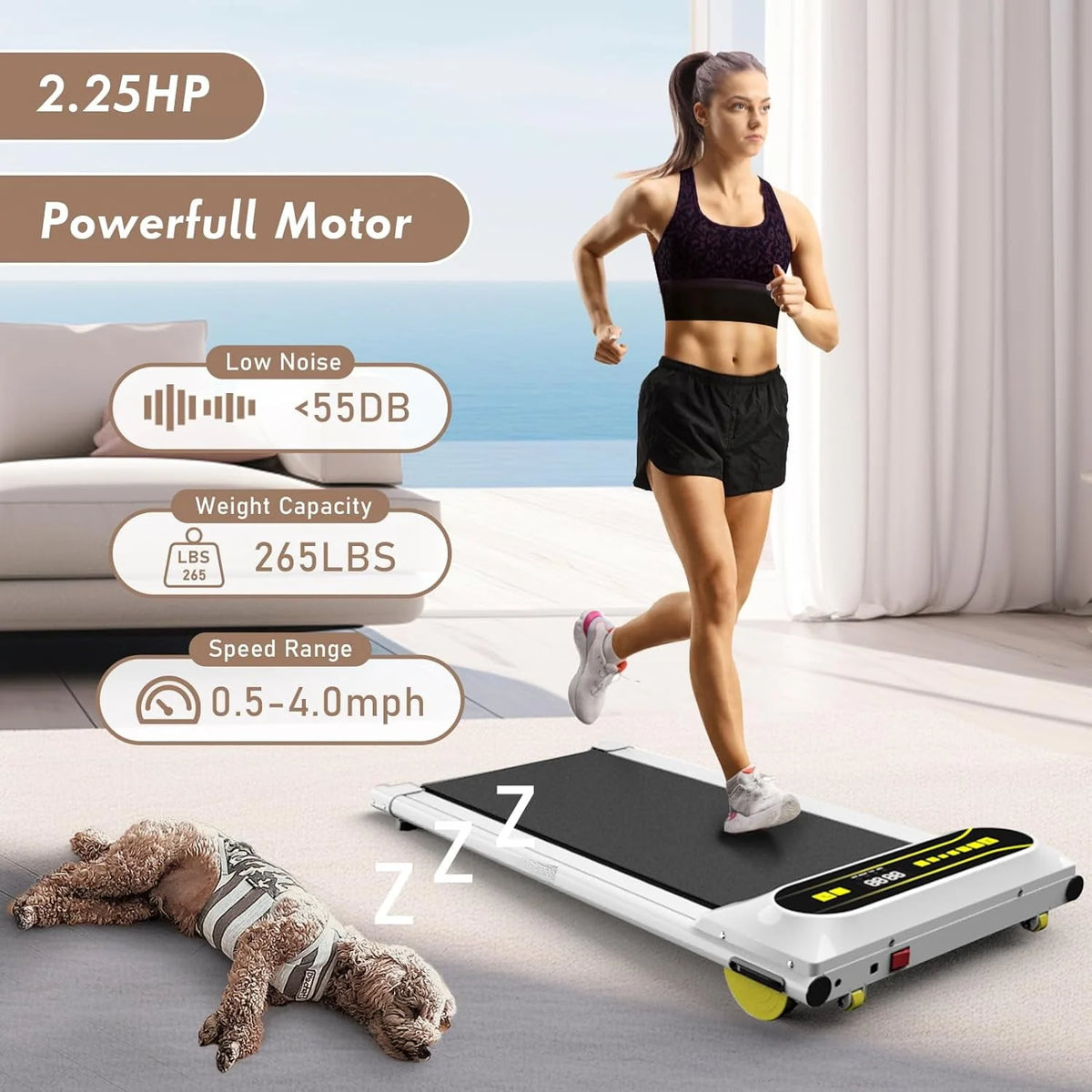 Walking Pad Treadmill Under Desk, 2.25HP Portable Mini Treadmill White W278