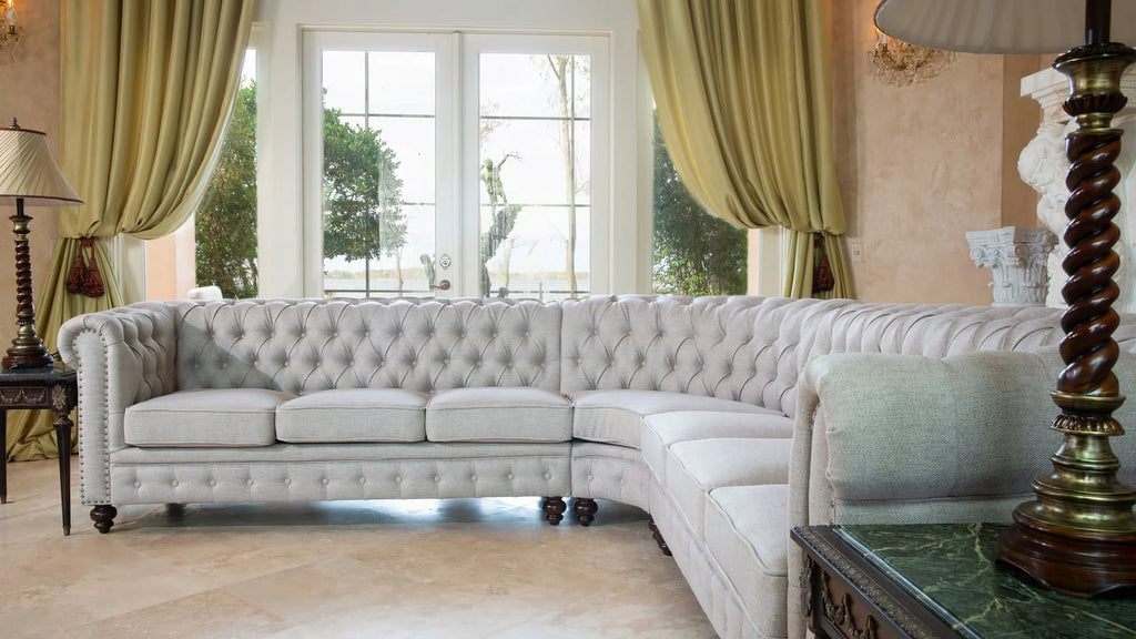 Dark Linen Sectional with Ottoman W47314
