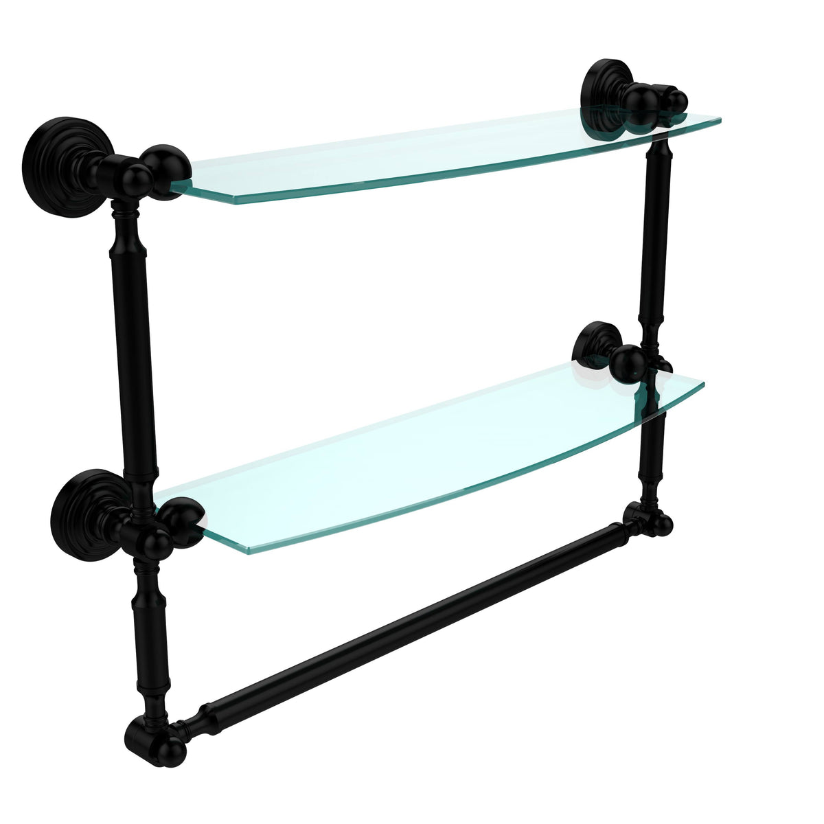 18 inch Two Tiered Glass Shelf Integrated Towel Bar Matte Black S62143