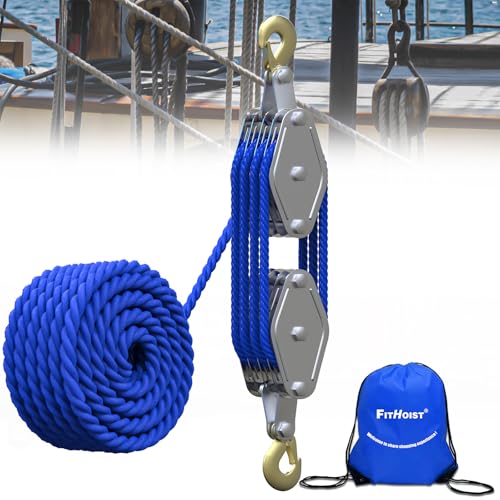 Heavy Duty 4400LBS Pulley Hoist with 65 Ft Rope Y888